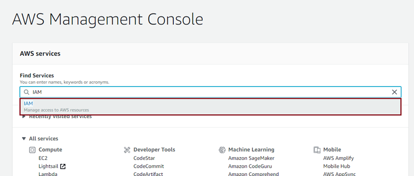 Create an AWS IAM account to deploy our applications with ASP.NET